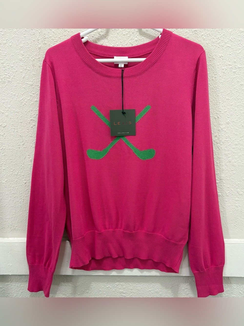 Le Lis Crossed Clubs Golf Knit Sweater in Hot Pink NWT XL